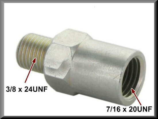 Brake line adapter from 3/8x24 UNF to 7/16x20 UNF.