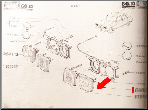 Headlight outside on the left R16 TX < 1976 (white).