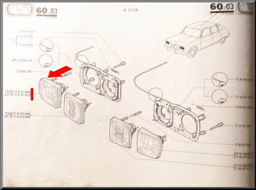 Koplamp rechts buiten R16 TX < 1976 (wit).