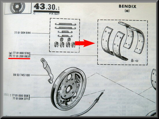 Brake lining set (equal size).