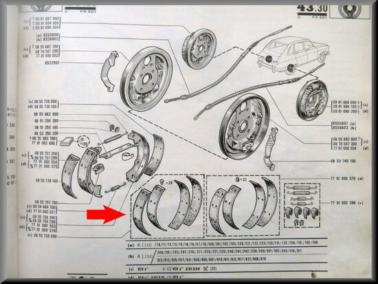 Brake lining set (2 sizes).