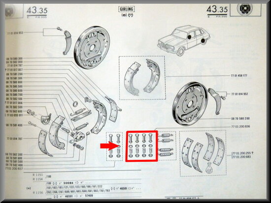 Mounting kit rear brake shoes.