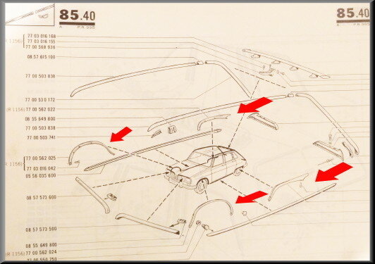 Jeu de garnitures d’ailes avant et arrière R16 TX < 1975 (occasion).