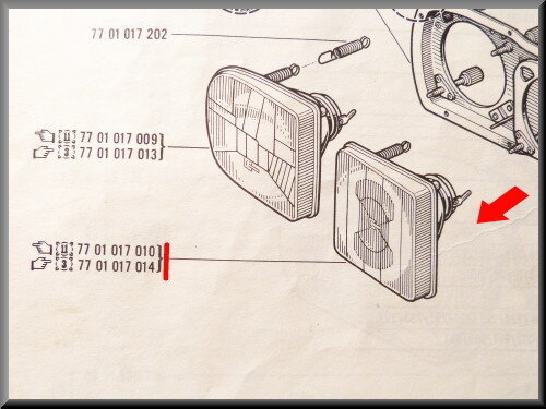 Headlamp inside on the right R16 TX < 1976 (yellow).