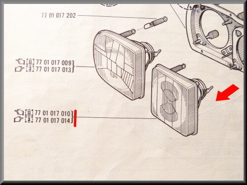 Koplamp rechts binnen R16 TX < 1976 (geel).