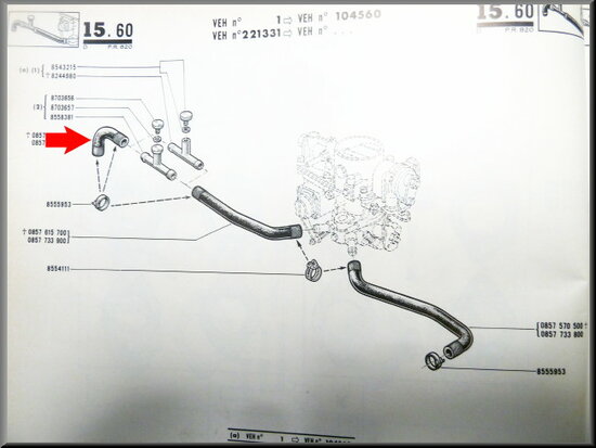 Durite pour circuit de refroidissement de pied de carburateur R16 L-TL.