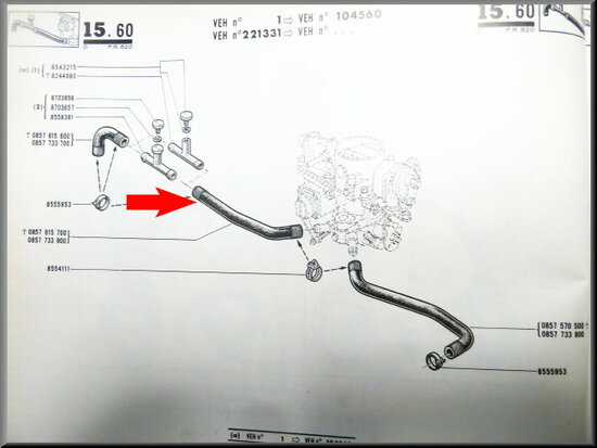 Durite pour circuit de refroidissement de pied de carburateur R16 L-TL.