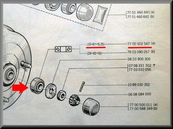 Jeu de roulement de roue arrière R16 1968 - 1977.