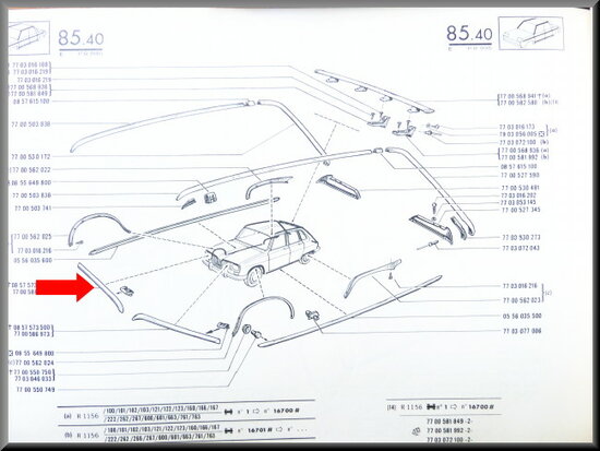 Bonnet trim right R16 > 1973.