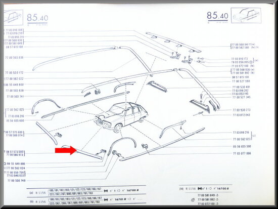 Motorkap strip links R16 > 1973 (gebruikt).