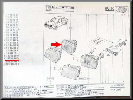 R14 Right headlight (Bilux) (New Old Stock).