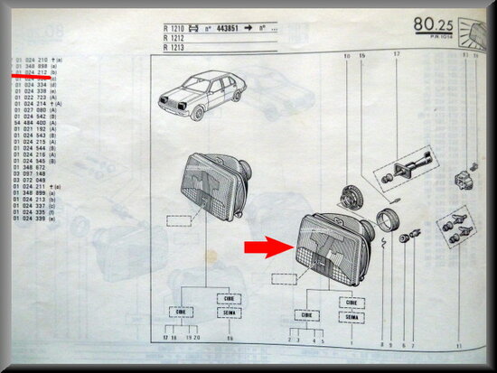 R14, Rodeo 6 Koplamp links (H4) (New Old Stock).