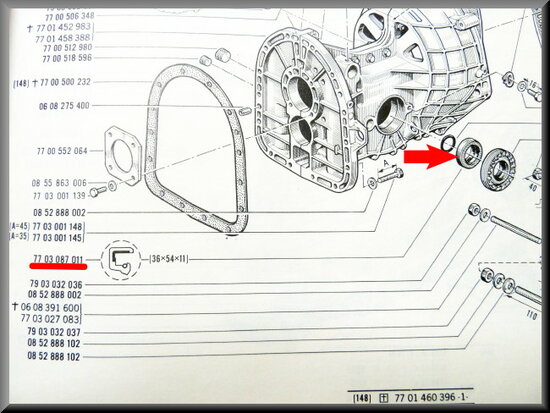 Differential oil seal ring (36x54x11/12 mm).