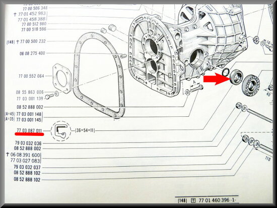 Keerring differentieel (36x54x11/12 mm).