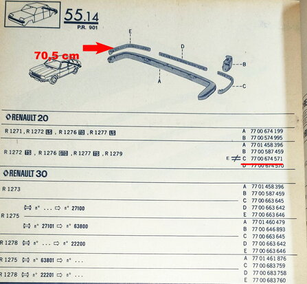 R20-R30 Bande de pare-chocs arrière droite 70,5 cm (New Old Stock).