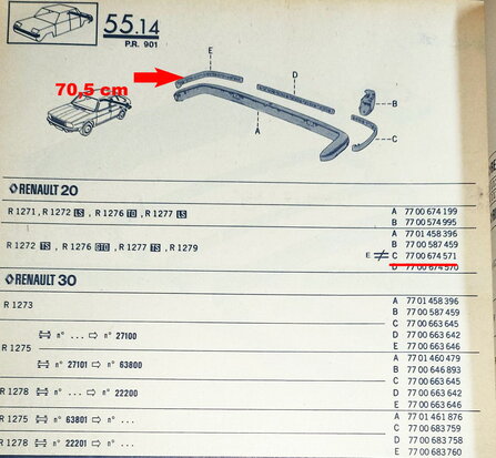 R20-R30 Bumperstrip achter rechts 70,5 cm (New Old Stock).