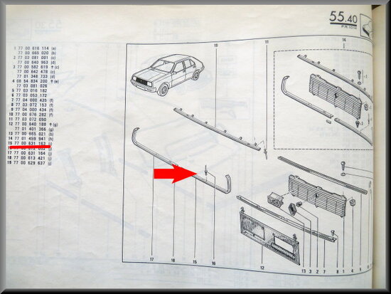 R14 Bande de calandre gauche (New Old Stock).