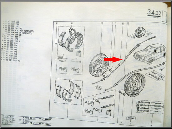 R14 Cable de frein à main arrière droit (New Old Stock).