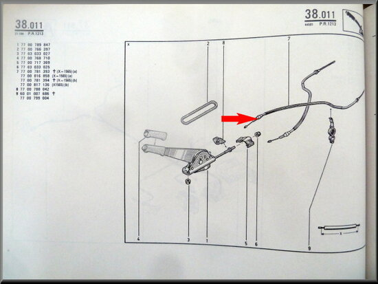 R19 Handbrake cable rear right (New Old Stock).