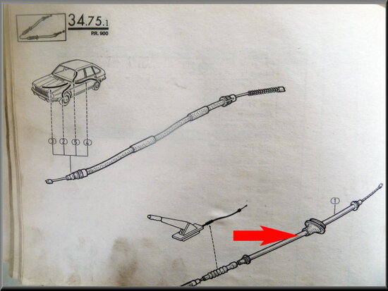 R25-R30 Handremkabel achter links (New Old Stock).