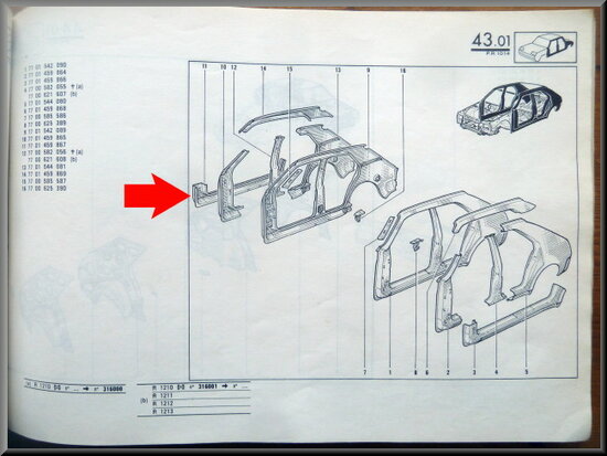 R14 Door sill repair panel right with A-C style parts (New Old Stock).