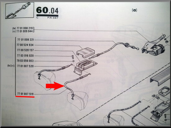 Cable headlight adjustment inside right R16 1150-1151-1152-1156 first model.