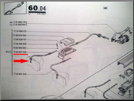 Kabel koplampverstelling rechts buiten R16 1150-1151-1152-1156 eerste model.