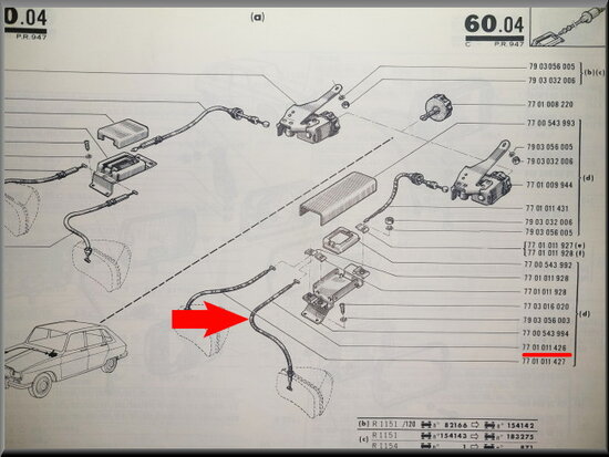 Cable headlight adjustment outside left R16 1150-1151-1152-1156 first model.