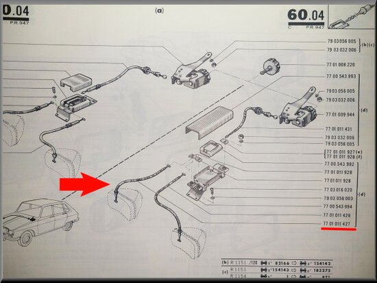 Cable headlight adjustment inside left R16 1150-1151-1152-1156 first model.