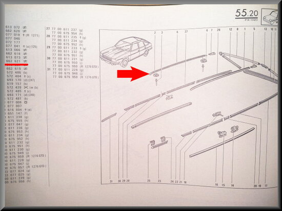 R20-R1273-R30 Roof trim right (New Old Stock).