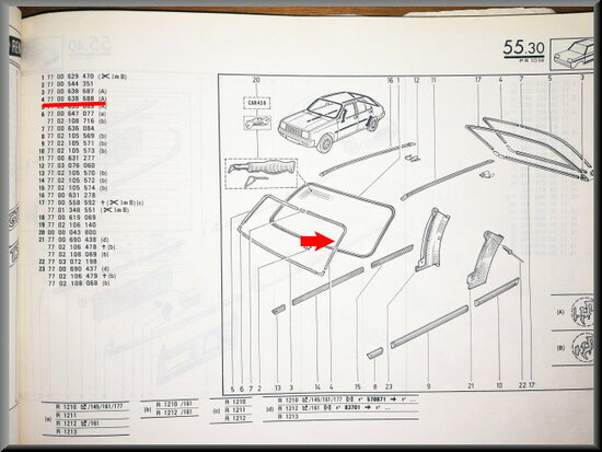 R14 Sierlijst voorruit links (New Old Stock).