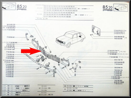 Grill middenstuk R16 TL + TS >1976 (gebruikt).
