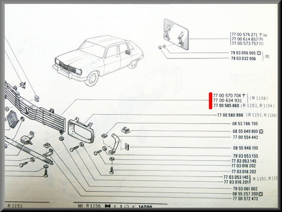 Grill middenstuk R16 TL + TS >1976 (gebruikt).