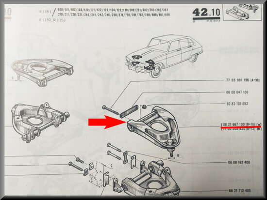 Upper suspension arm left with ball joint R16 first type (New Old Stock).
