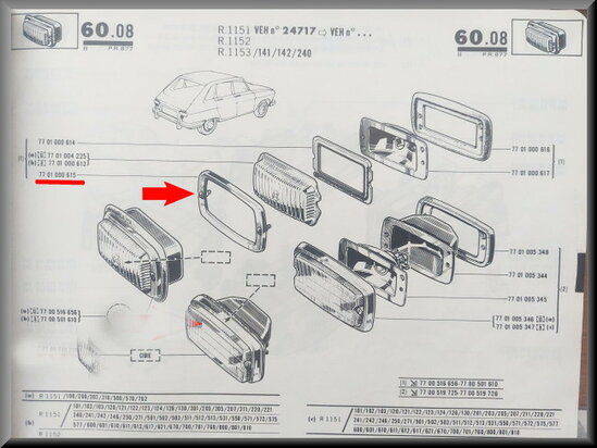 Chroom rand achteruitrijlamp R16 TS 1968-1969 (geel glas, New Old Stock).