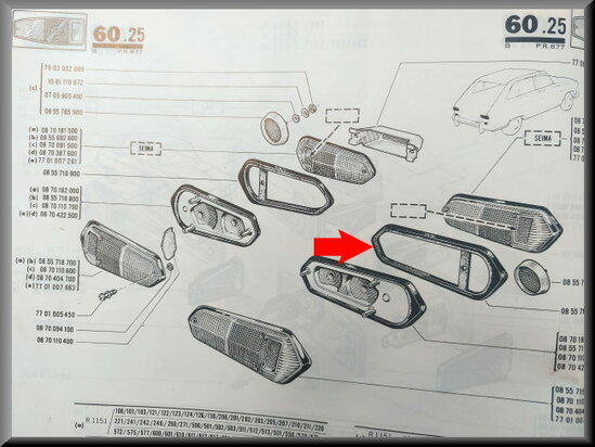 Achterlicht rubber rechts eerste type.