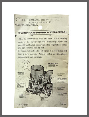 R8 R1130 Floride Caravelle: Carburateur reparatie set (New Old Stock)