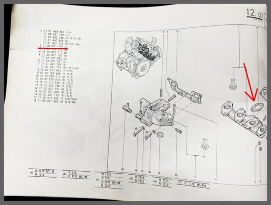 R14: Spruitstuk pakking uitlaat (New Old Stock).
