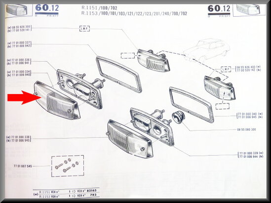 Knipperlicht glas rechts (wit met chroomrand) (New Old Stock).