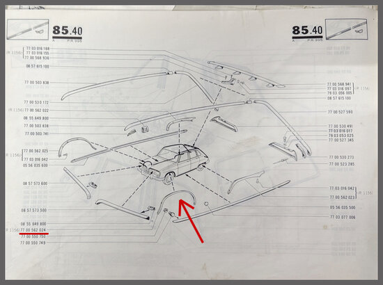 Bovenrand spatbord links (New Old Stock).
