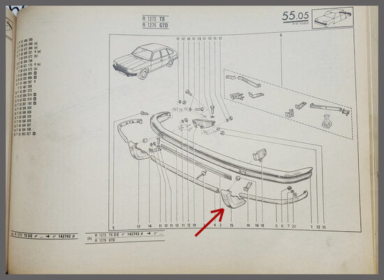 R20-R30 But&eacute;e de pare-choc avant gauche (New Old Stock).