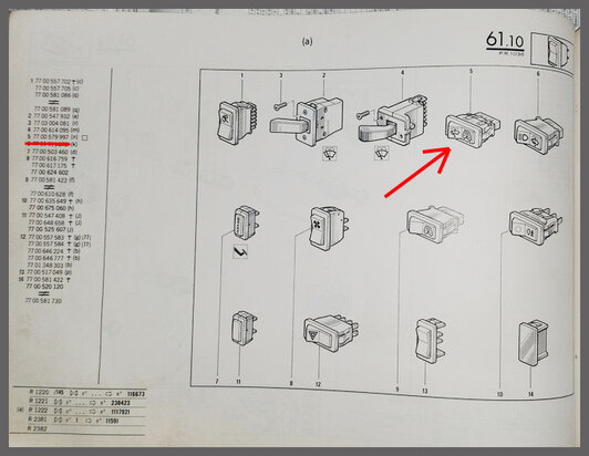 R4,5: Tuimelschakelaar achterruitwisser (New Old Stock).