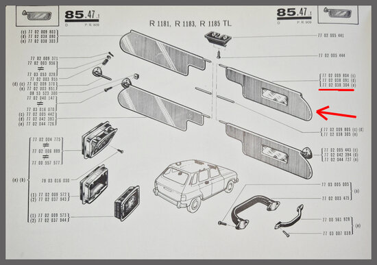 Renault 6: Pare-soleil droit avec r&eacute;troviseur (New Old Stock).