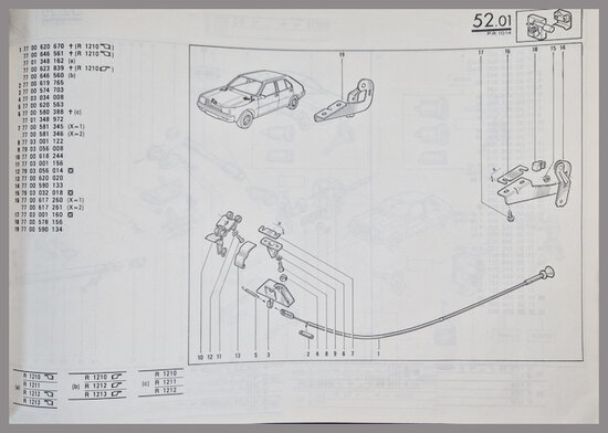 Renault 14: Jeu de serrure de capot (New Old Stock).