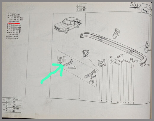Renault 20: Bumpersteun achterzijde rechts (New Old Stock).