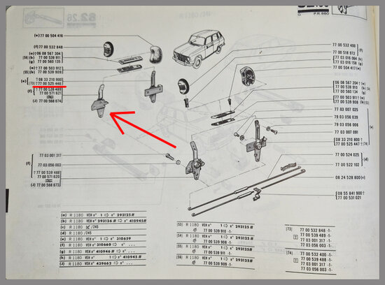 Renault 6, 12: Commande de serrure de porte arri&egrave;re gauche (New Old Stock).