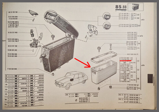 Bak midden console, grijs (New Old Stock).