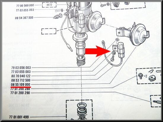 Spring clip ignition-distributor contact.