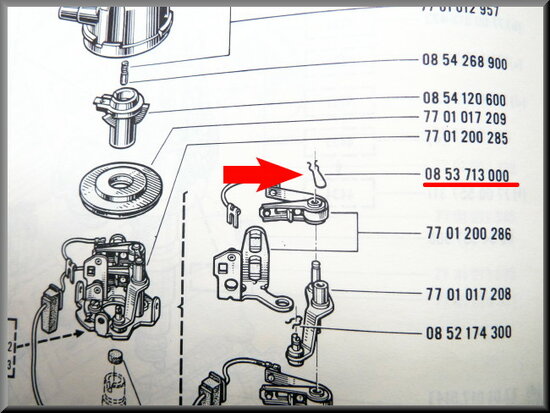 Spring clip ignition-distributor contact.