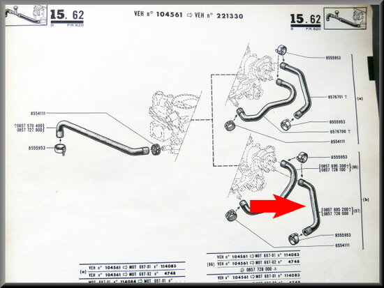 Durite pour circuit de refroidissement de pied de carburateur R16 L.